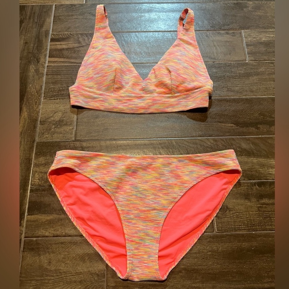 Aerie Colorful Rainbow Ribbed Bikini Top & Bottom Set